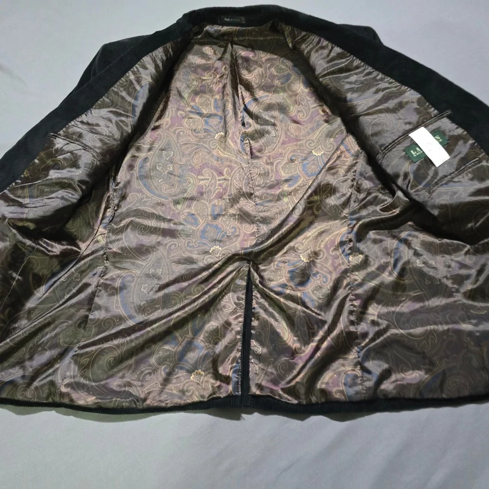 Lauren Ralph Lauren Corduroy Blazer Mens 50R Black Paisley Lined Sport Coat
